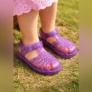 Mini Melissa Purple Glitter Jelly Sandals Girls Size 10